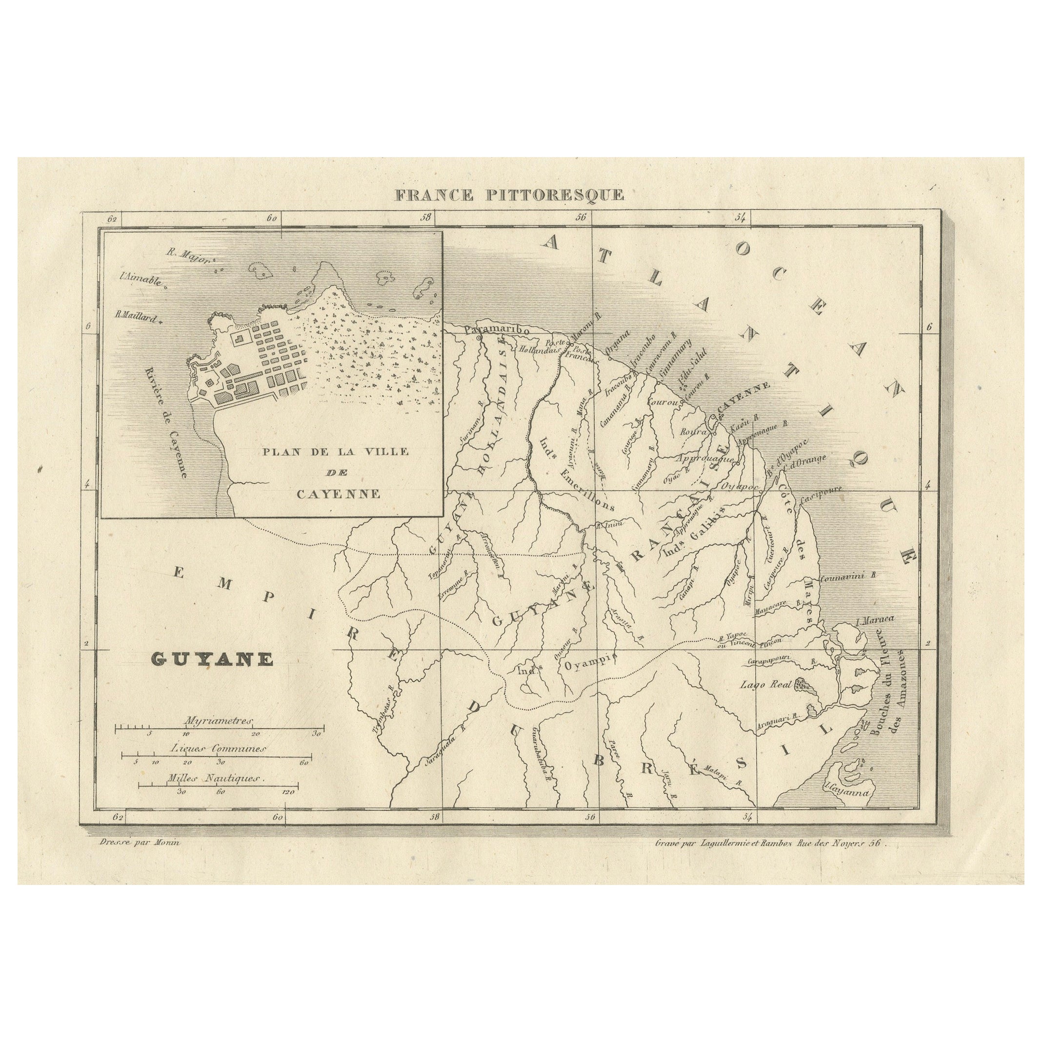 French Guiana and Cayenne: Mid-19th Century Map from France Pittoresque Series For Sale