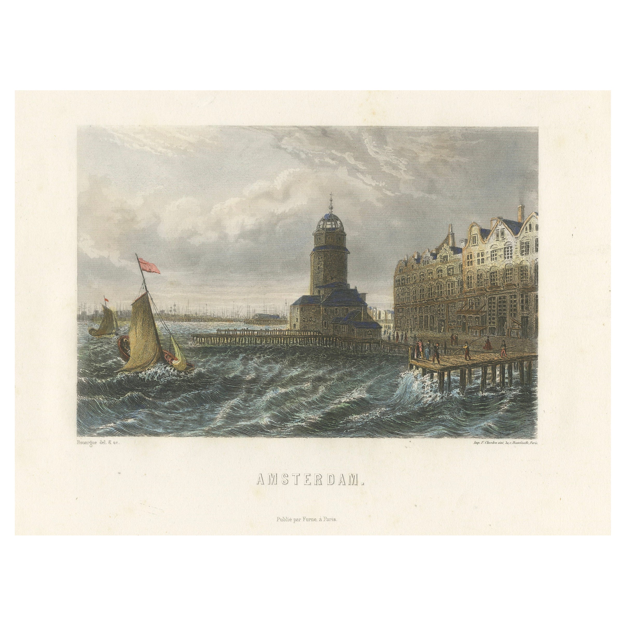 Amsterdam: Mid-19th Century Hand-Colored Steel Engraving by Bourgin, Paris For Sale