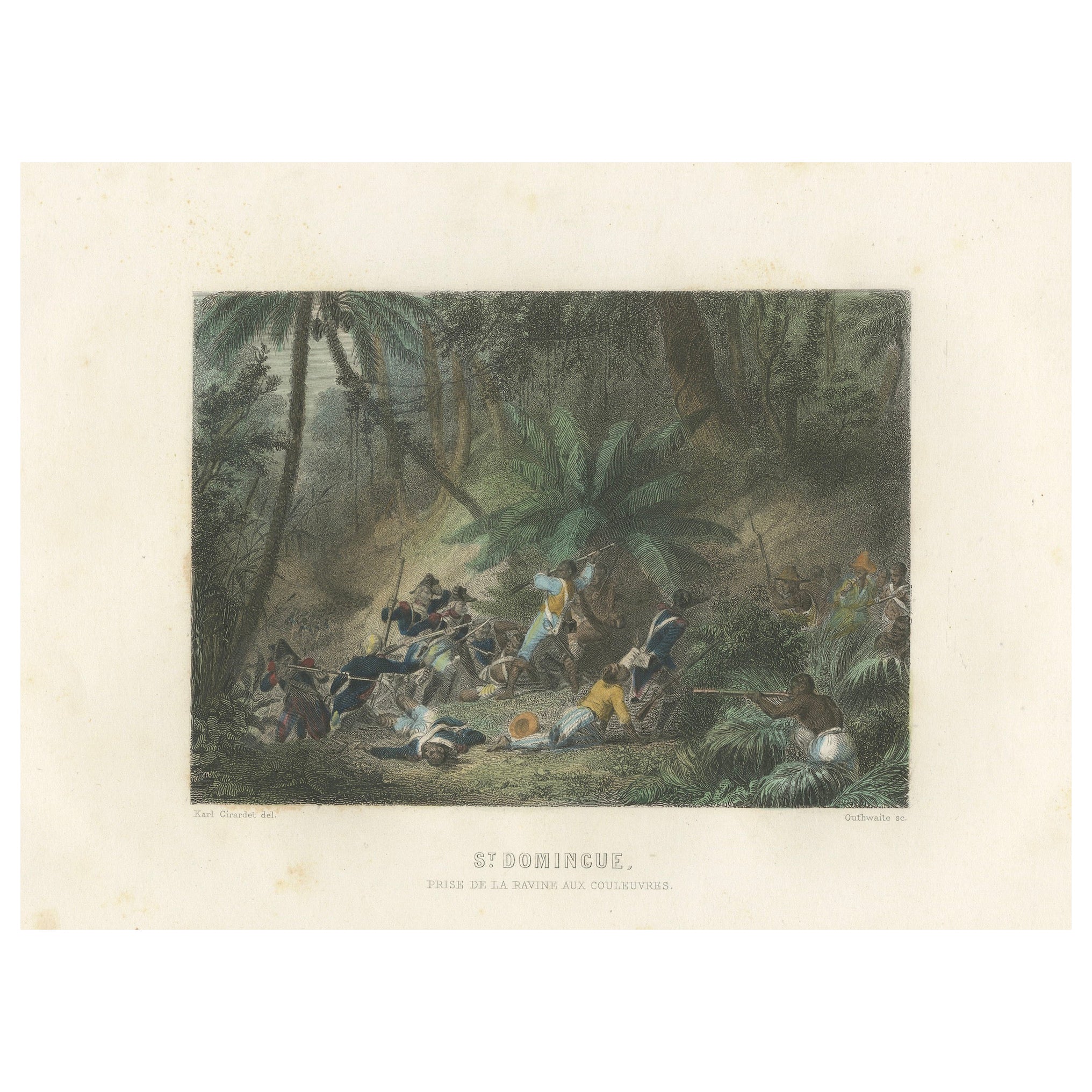 Capture of the Ravine aux Couleuvres in Saint-Domingue: Engraving of circa 1855 For Sale