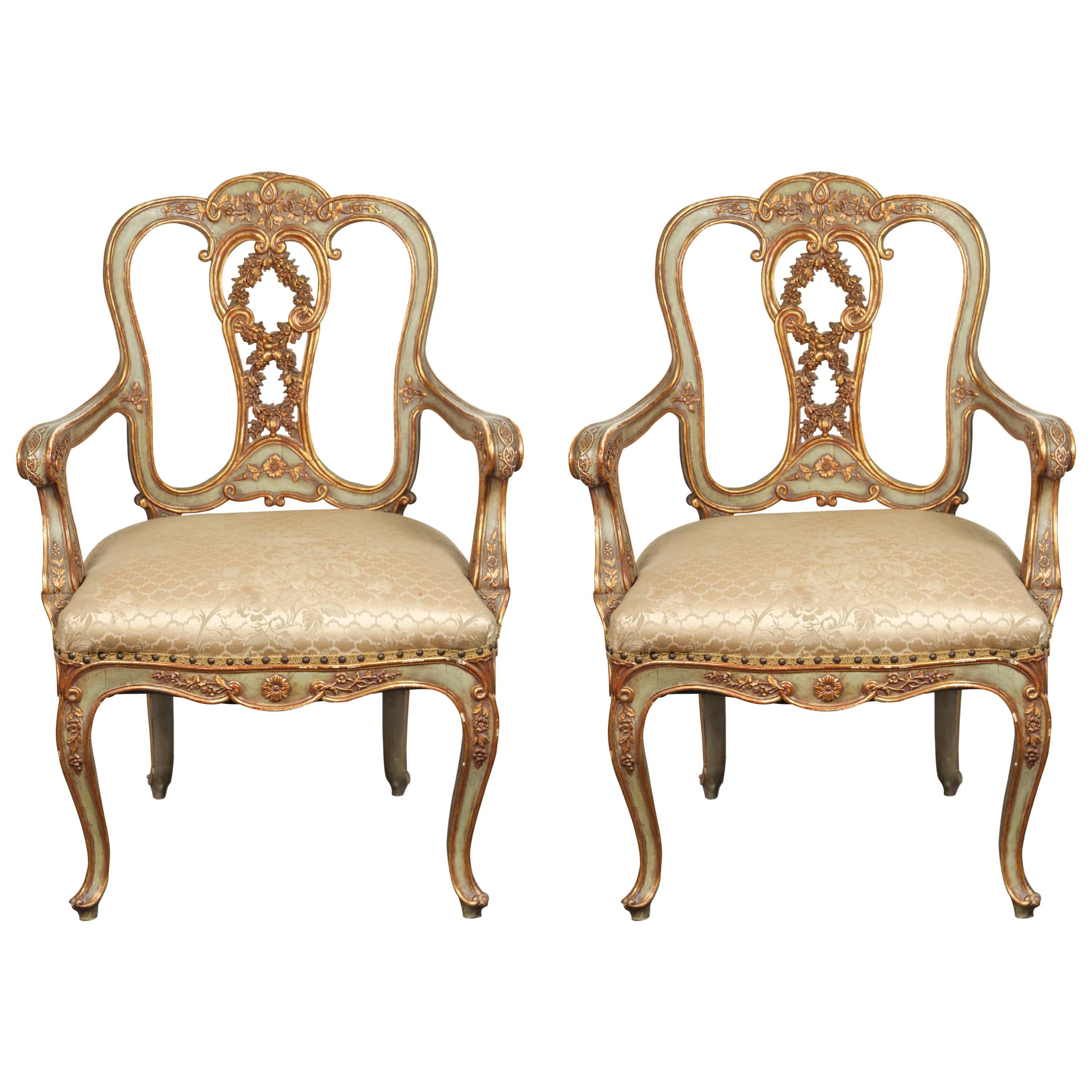 Pair of Gilded, Venetian Armchairs