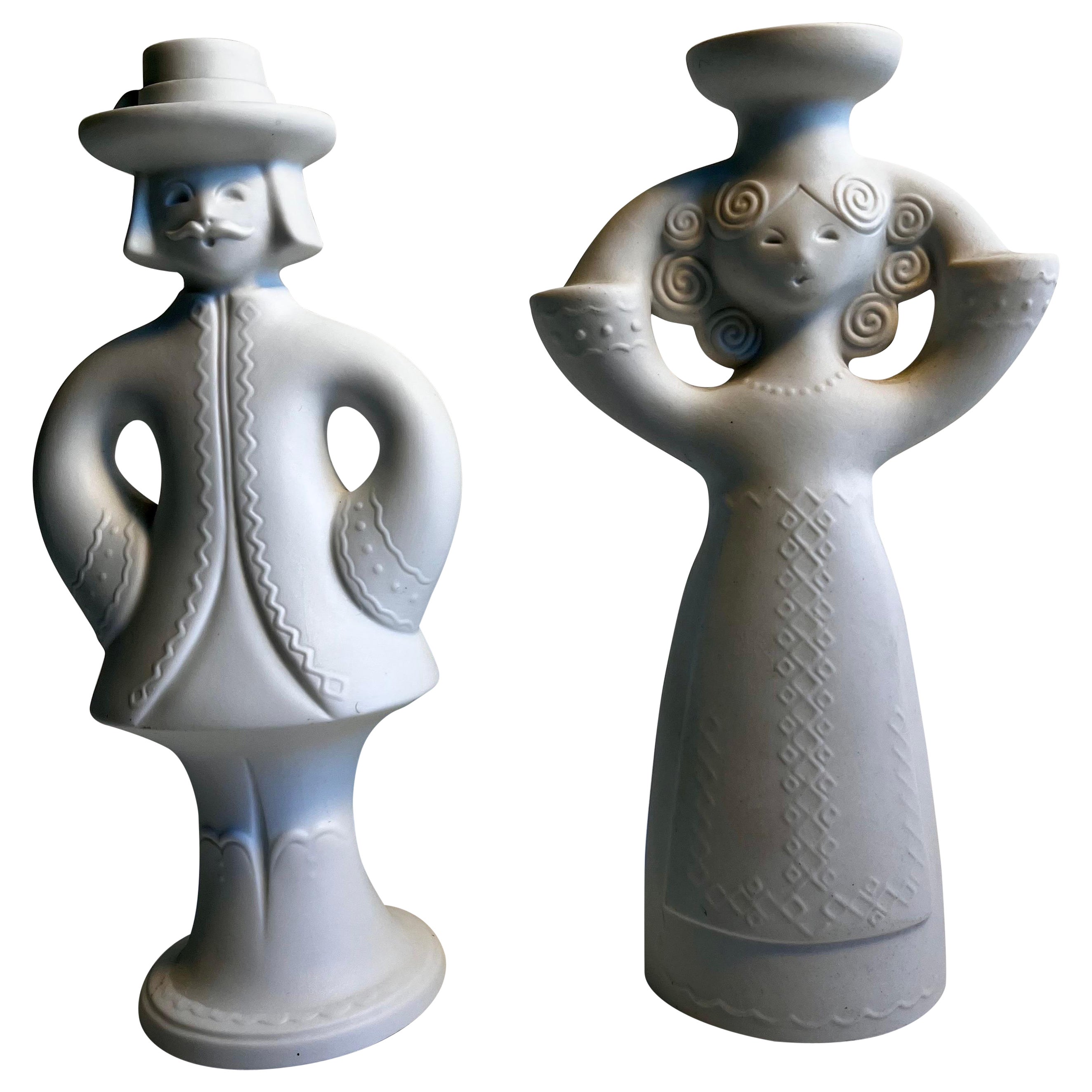 Porte-bougies figuratifs en porcelaine dans le style de Bjorn Wiinblad par AK Kaiser