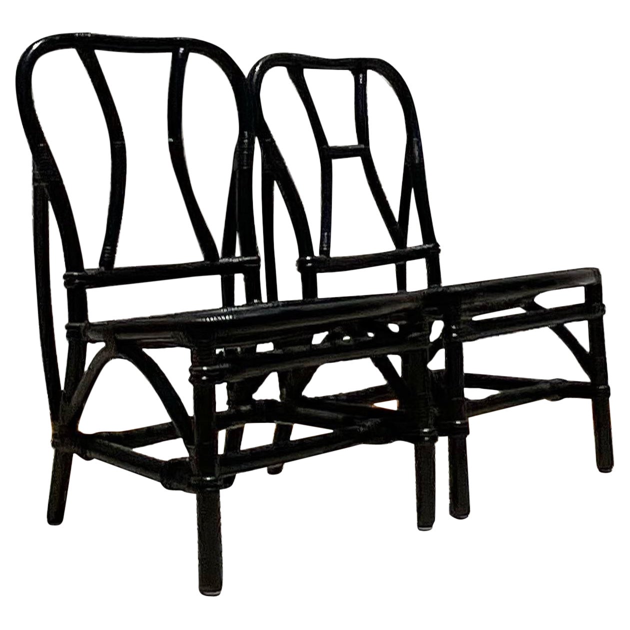 Vintage Coastal Painted Bent Rattan Slipper Chairs - a Pair