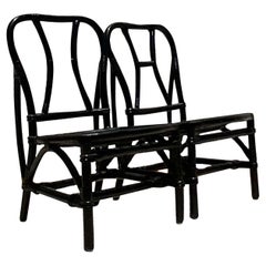 Vintage Coastal Painted Bent Rattan Slipper Chairs - a Pair