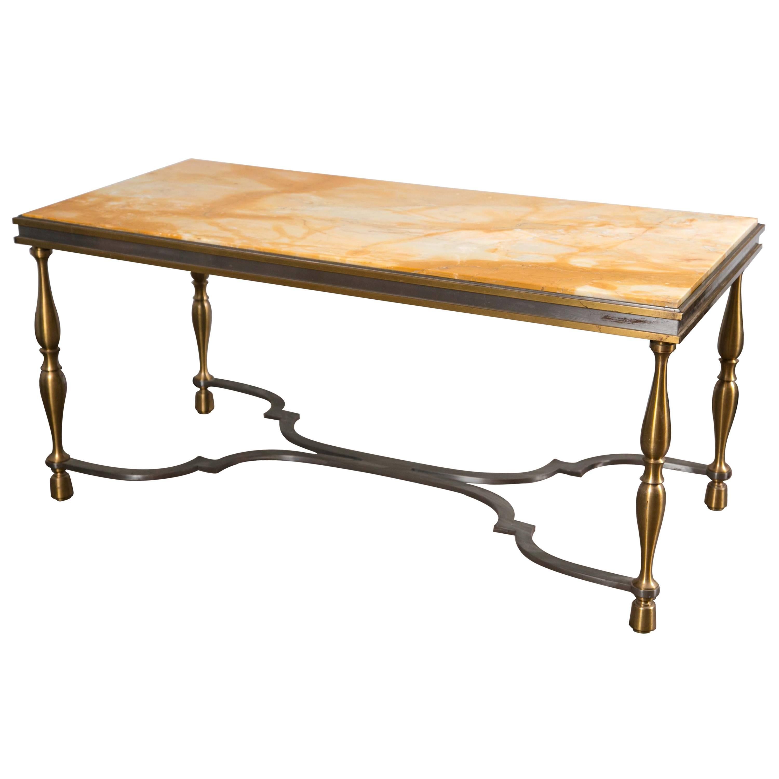 Sienna Marble, Bronze and Steel Table