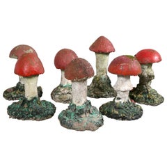Antique Adorable Painted Cast Mushrooms