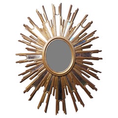 Gilded wooden witch or sunburst mirror, France 1950