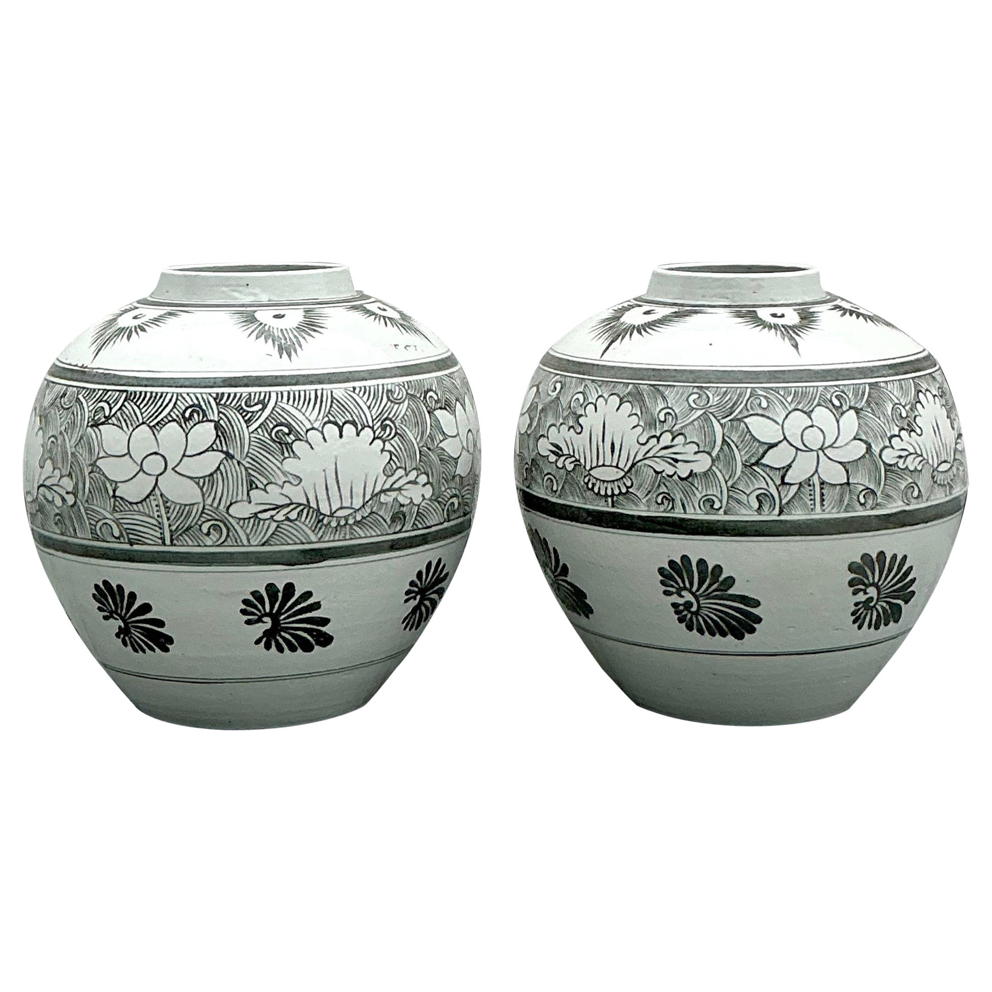 Urne a forma di loto in ceramica smaltata vintage Boho - una coppia