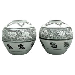 Urne a forma di loto in ceramica smaltata vintage Boho - una coppia