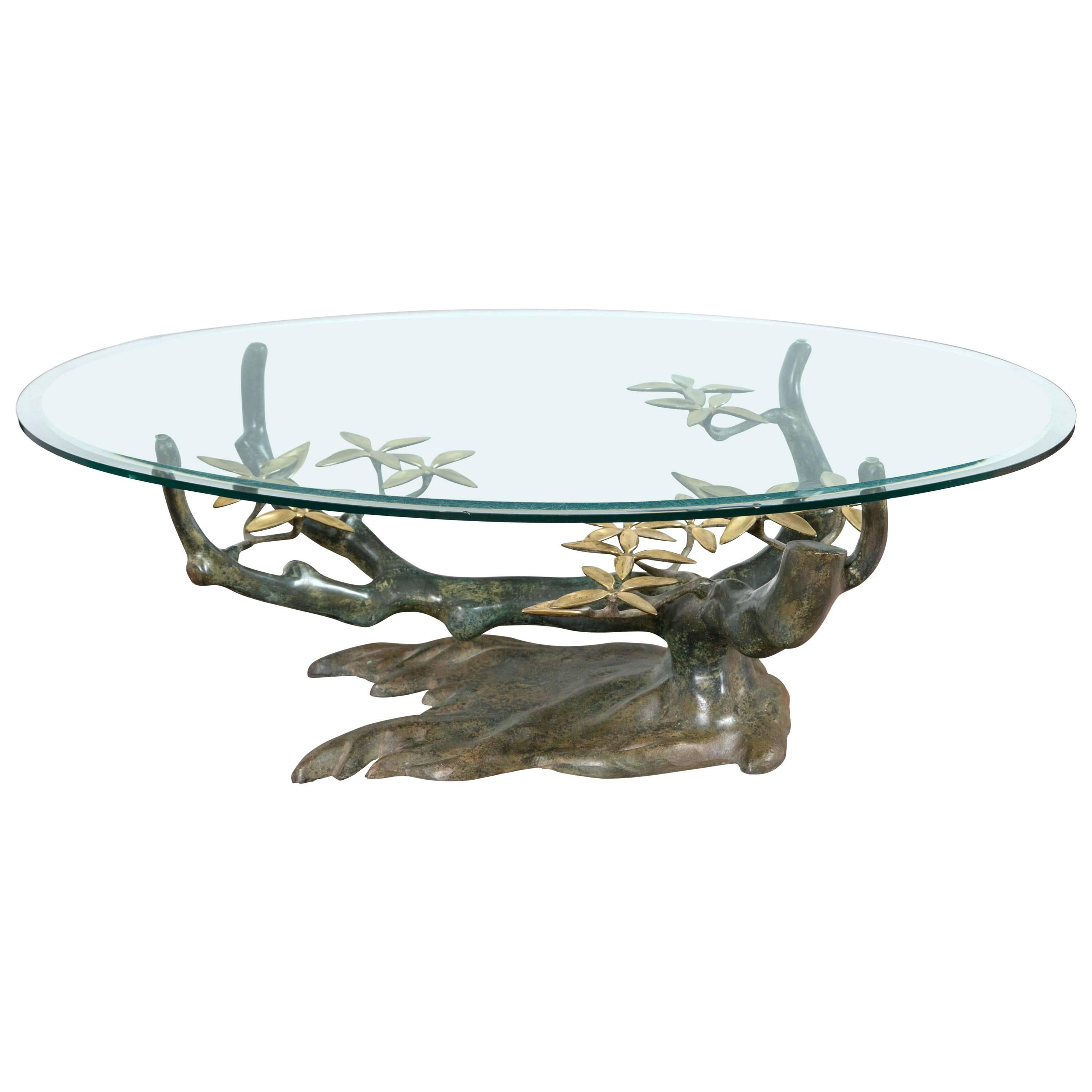 Willy Daro Bronze Tree Form Base Coffee Table