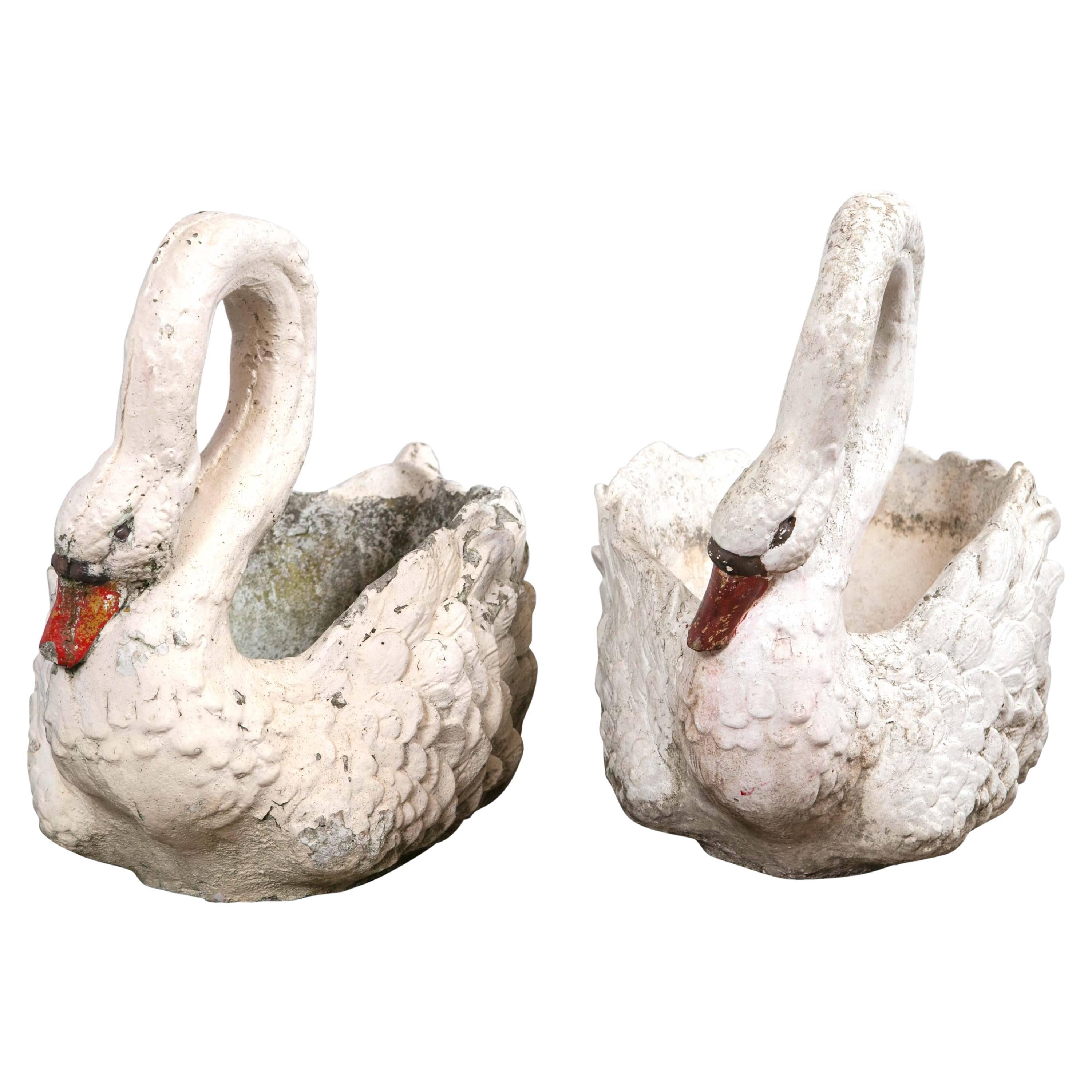 Pair of Large Garden Swan Planters