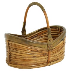 Panier en osier de rotin avec anse, The Modernity, Italie, années 1970