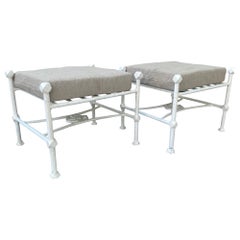 Pair of White Giacometti Style Outdoor/Indoor  Benches W/ Cushions
