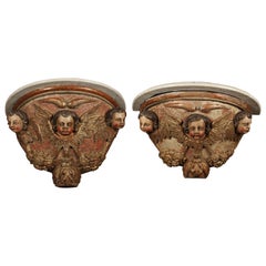 Pair of Carved Demilune Wall Consoles