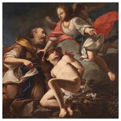 huile sur toile du 17e siècle Peinture ancienne vénitienne Le sacrifice d'Isaac 1670