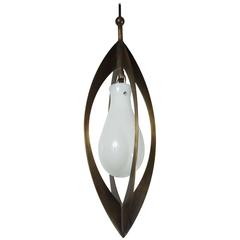 Modern Brass Pendant with White Glass Shade