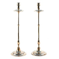 Pair Of Tall Antique Brass Candlesticks