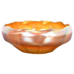 Antique Louis Comfort Tiffany Favrile Iridescent Art Glass Bowl With Scalloped Edge