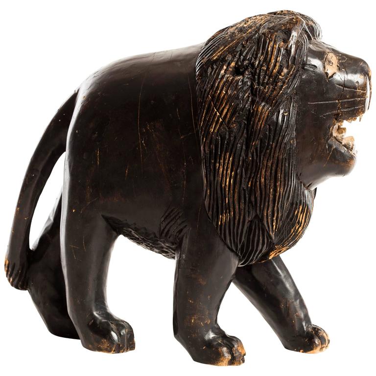 Wood Carved Lion For Sale at 1stdibs