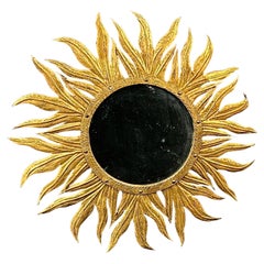 Mid- 20th Century French Sunburst Gold Gilt Metal Wall Mirror