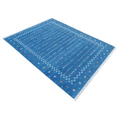Tappeto a tessitura piatta in cotone fatto a mano, 12x15 Stella cadente blu e bianca Dhurrie