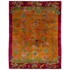 Alfombra de lana china Art Decó de diseño antiguo hecha a mano en color vara de oro