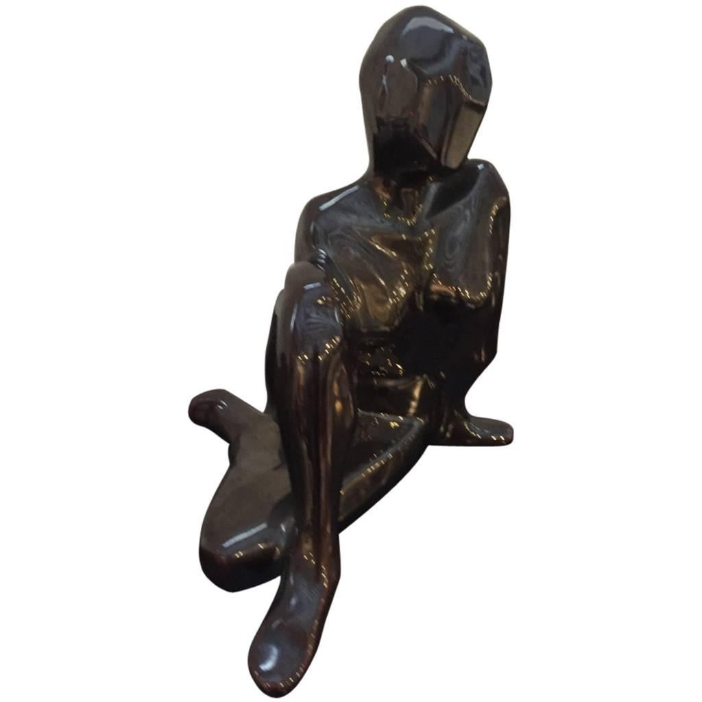 Mid-Century Modernist Ceramic Crouching Woman Sculpture For Sale