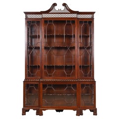 Baker Furniture Georgian Carved Mahogany Lighted Breakfront Bookcase
