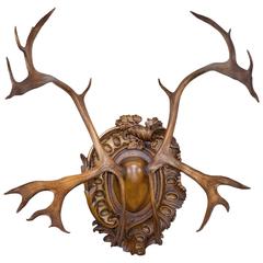 Arctic Caribou on Rococo Carved Wood Plaque