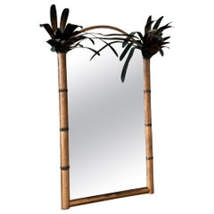 Late 20th Centruy Regency Sculptrural Metal Tole Palm Tree Wall Mirror