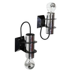 Pair of Targetti Sankey Elbow Chrome and Black Enameled Wall Spot Lights