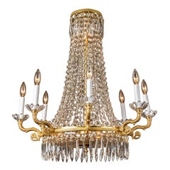 Pair of 19th Century French Bronze and Crystal Chandeliers, Large Crystal Dish