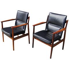 Pair of Rosewood and Leather Armchairs by Arne Vodder