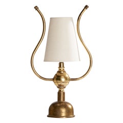Swedish Designer, Table Lamp, Brass, Fabric, Sweden, 1940s