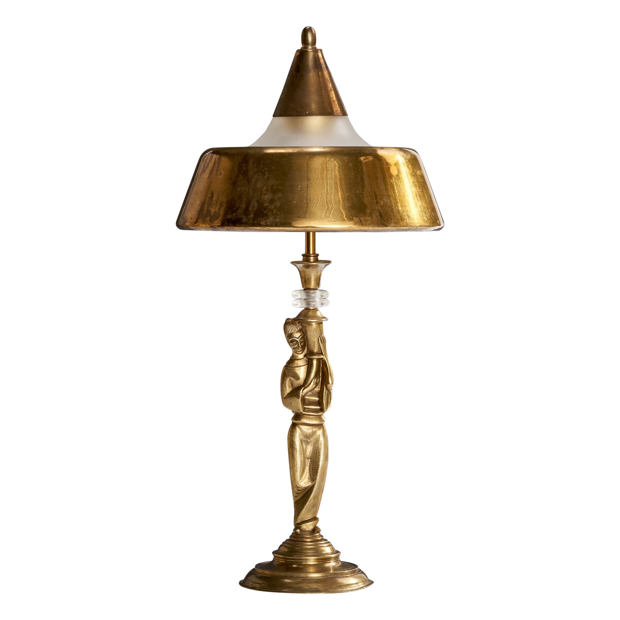 Vereinigte Werkstätten, Lampada da tavolo, ottone, vetro, Germania, anni '20