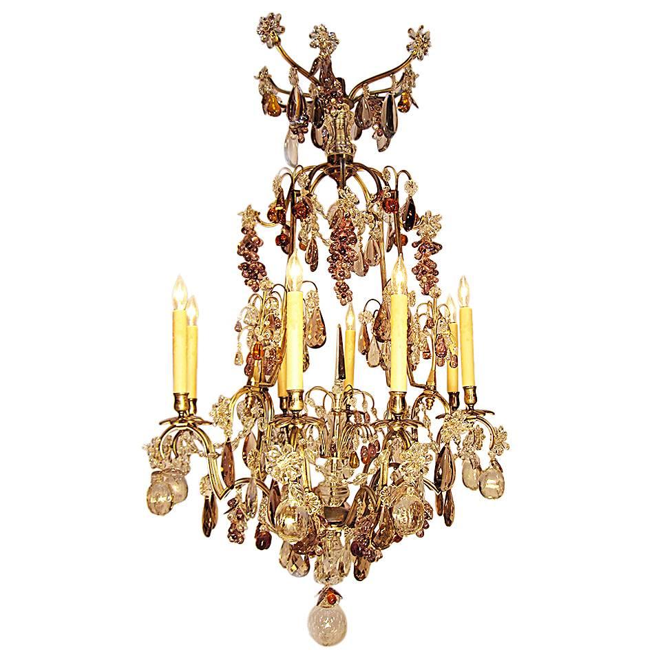 19th-20th Century Louis XV Style 8 Light Silvered and Color-Crystal Chandelier