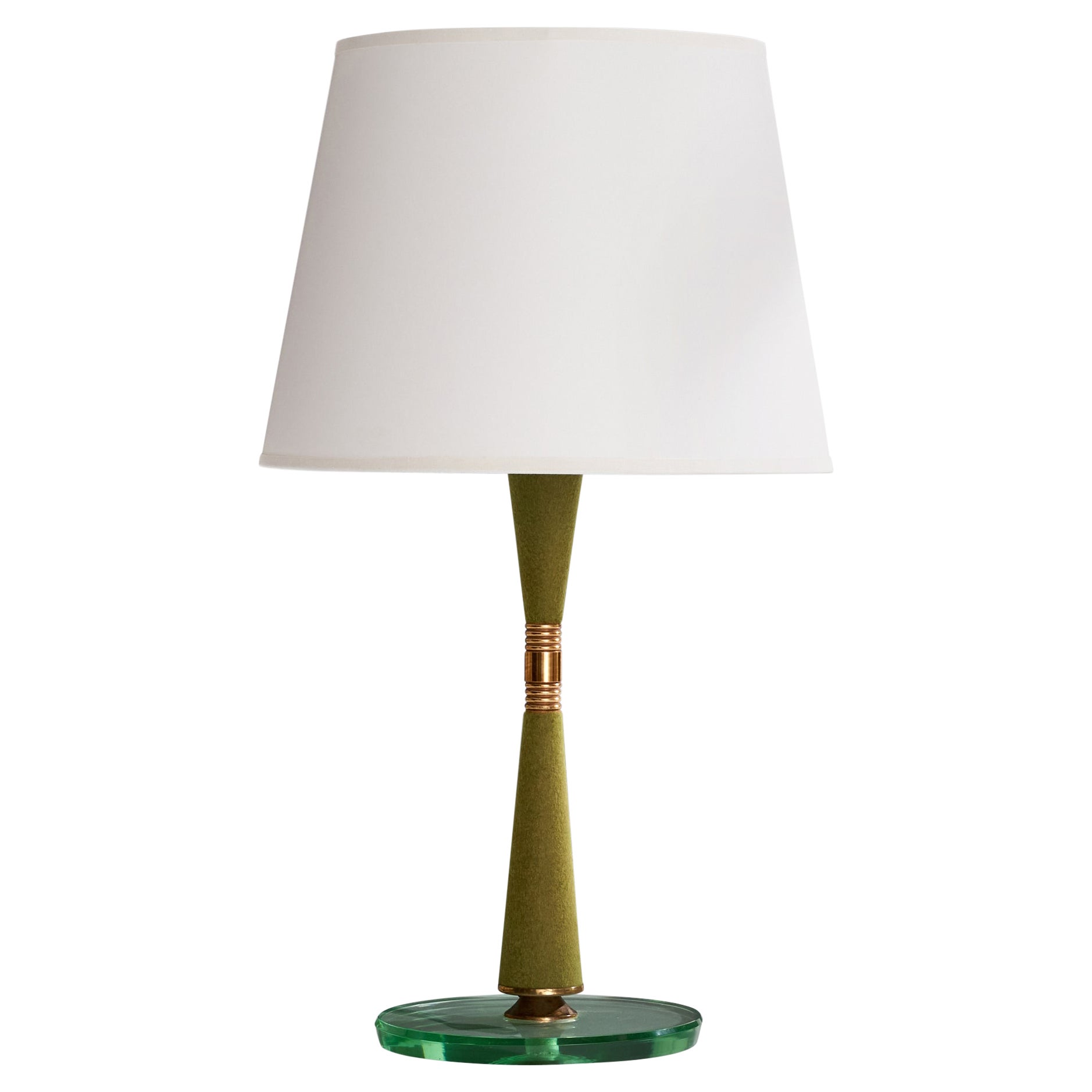 Italian Designer, Table Lamp, Brass, Glass, Felt, Italy, 1950s