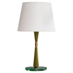 Italienische Designerin, Tischlampe, Messing, Glas, Filz, Italien, 1950er Jahre