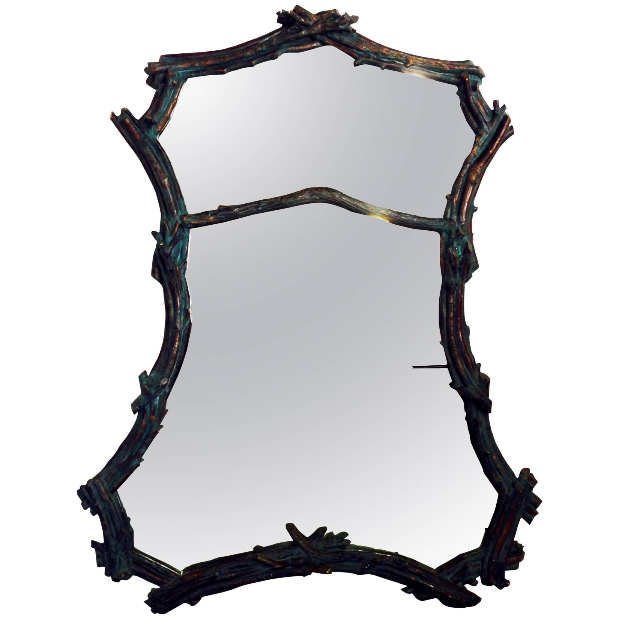 Tall Faux-Bois Verdigris Painted Twig Mirror
