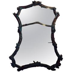 Vintage Tall Faux-Bois Verdigris Painted Twig Mirror