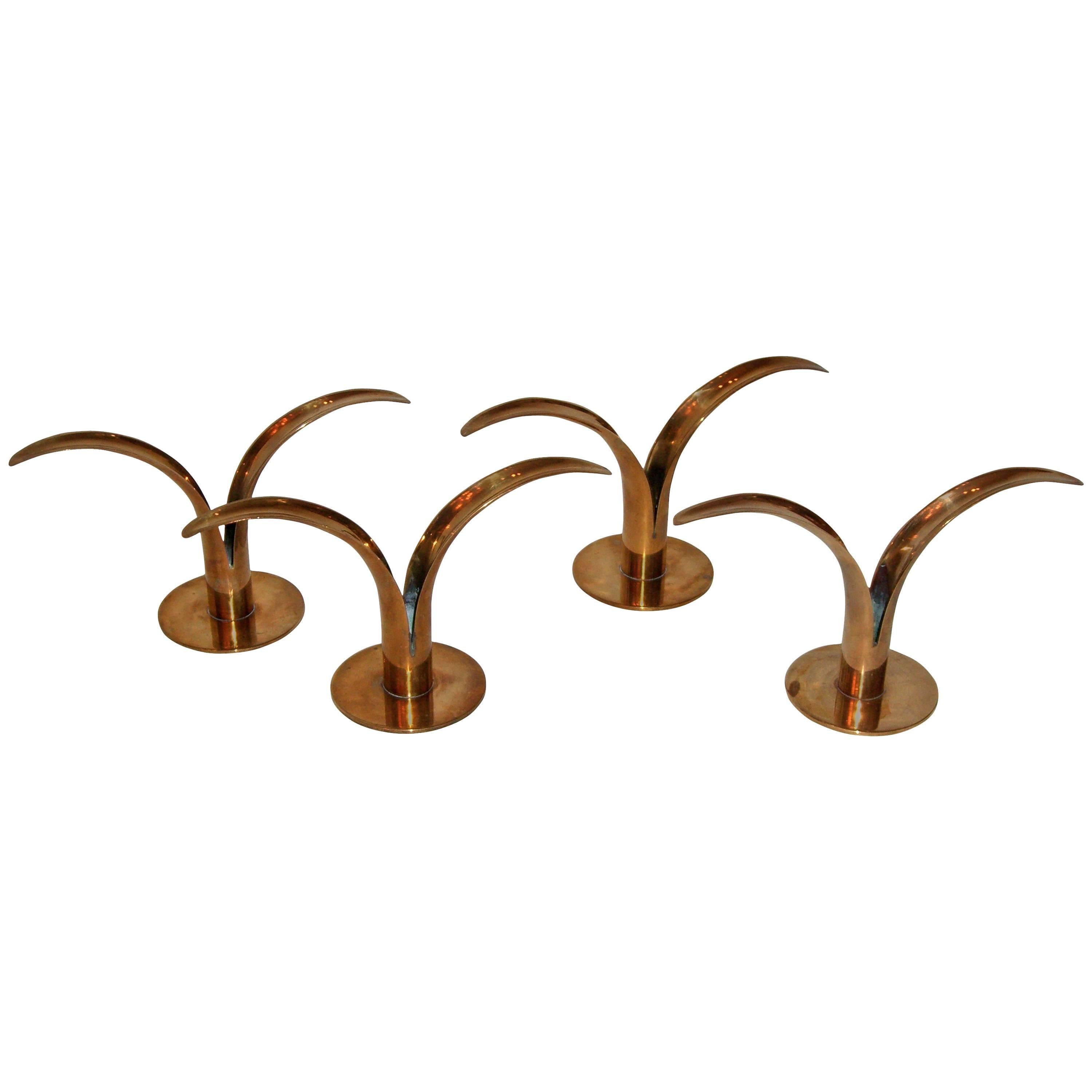 Brass "Lily" Candlesticks by Ivar Ålenius-Bjork for Ystad Metall of Sweden