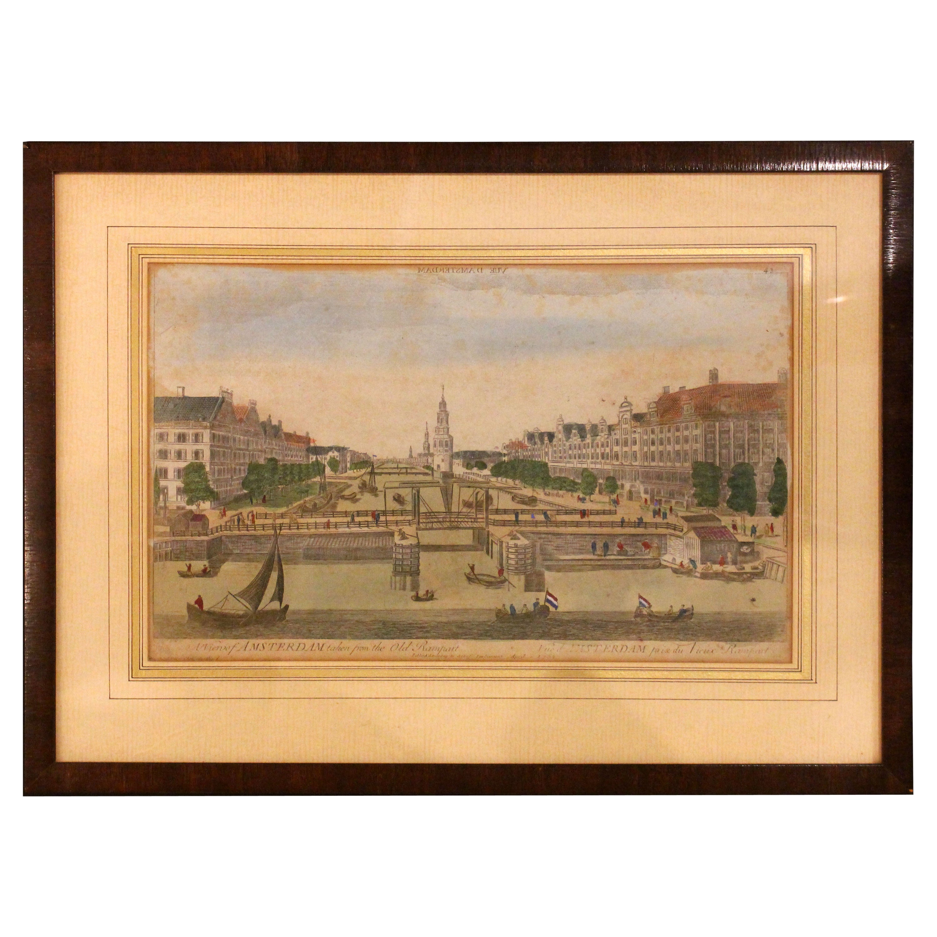 1752 "Una vista de Amsterdam" Lámina de Georg Balthasar Probst Litografía