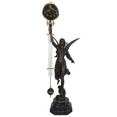 Large 19th Century Mystery Clock, the Statue Signed Henri Godet