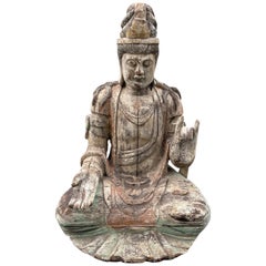 Antique Carved Wood Buddha Sculpture