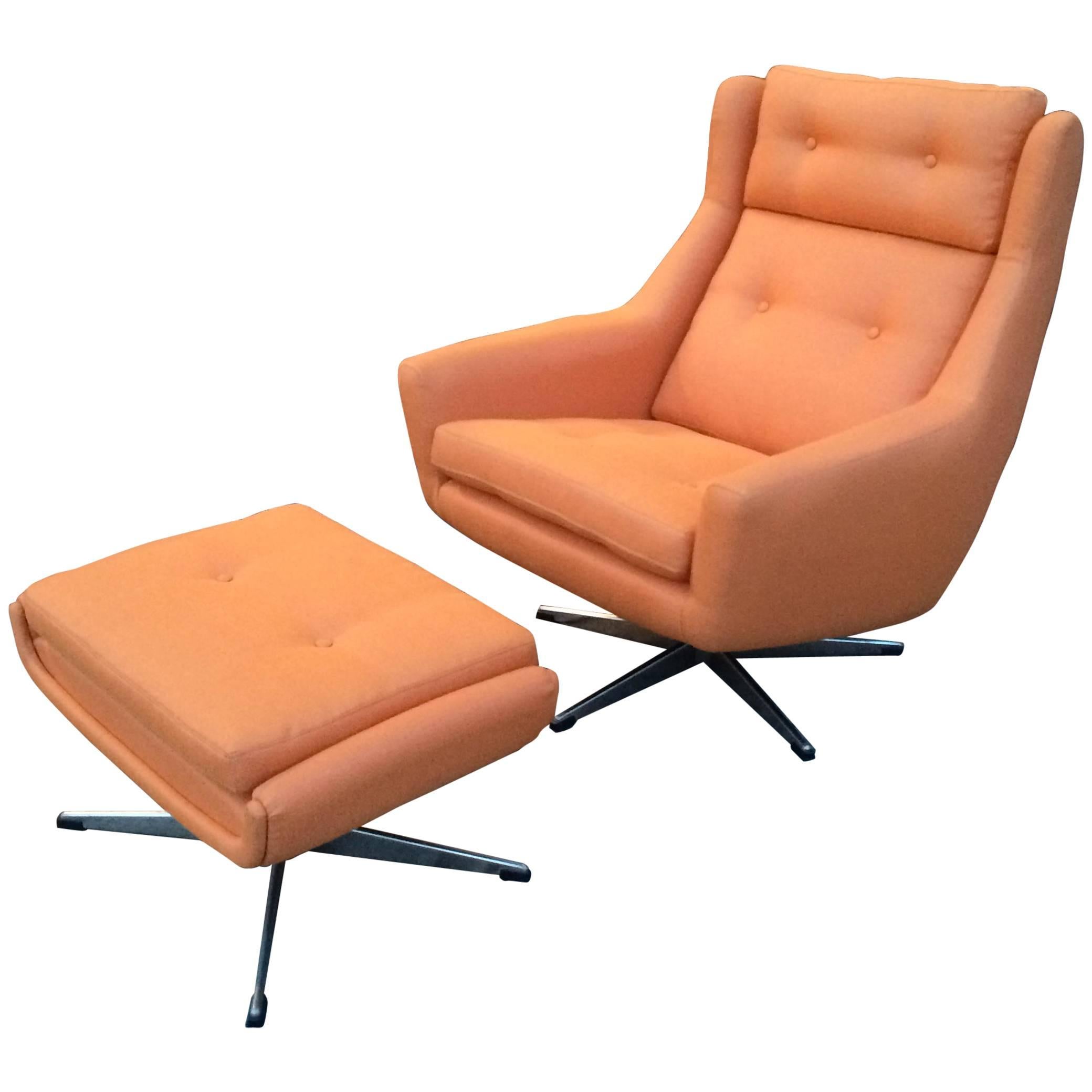 Mid-Century Modern Lounge Chair and Ottoman Attributed To John Stuart