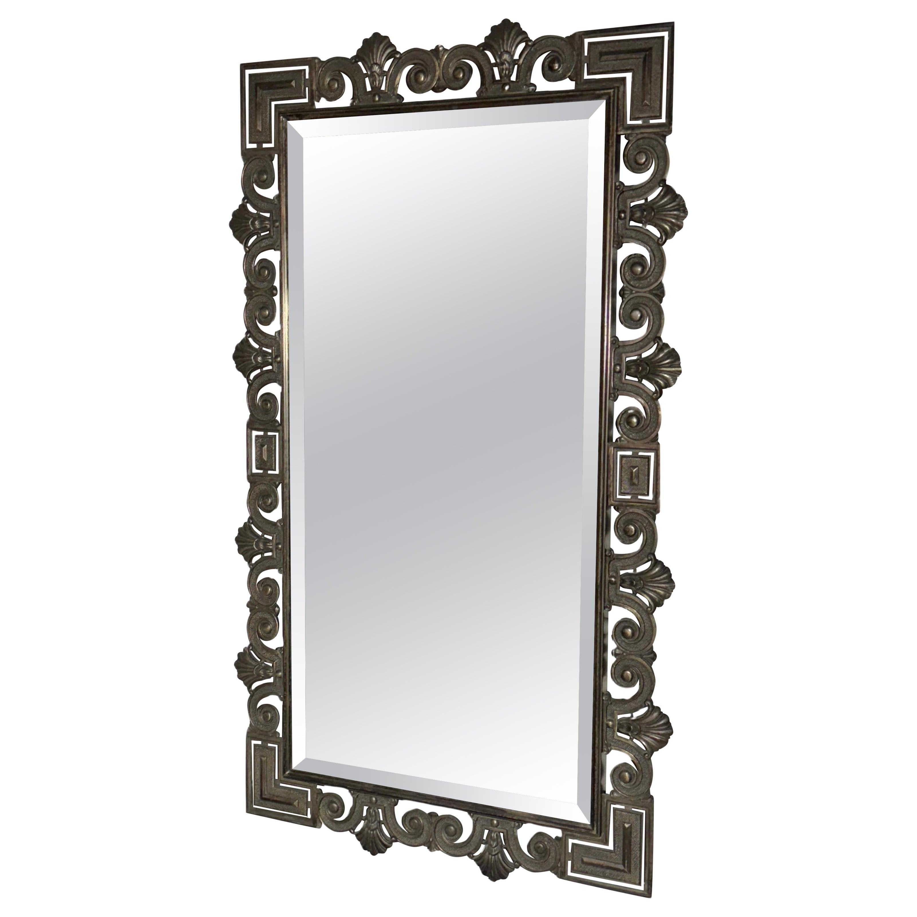 Merveilleux Metal Art Deco Wall Mirror en verre biseauté / Italie