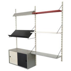 Pilastro Two Section Wall Shelving Unit with Magazine Display, Light and Cabinet
