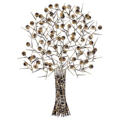 Large 1980's Marc Creates Brutalist Torch Cut Metal Nail Tree Sculpture