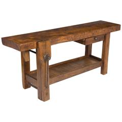 Used French Late 19th Century Wooden Carpenter's Workbench