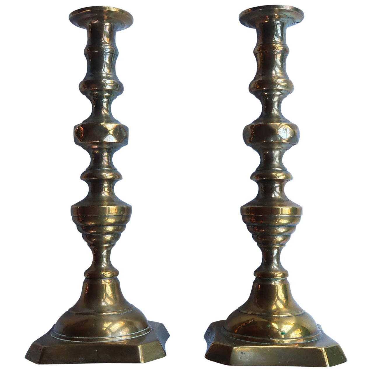 Large Pair of Antique Brass Candlesticks.English, 19th Century