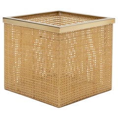 Midcentury Basket in Lucite, Wicker and Brass Christian Dior Style, Italy 1970s
